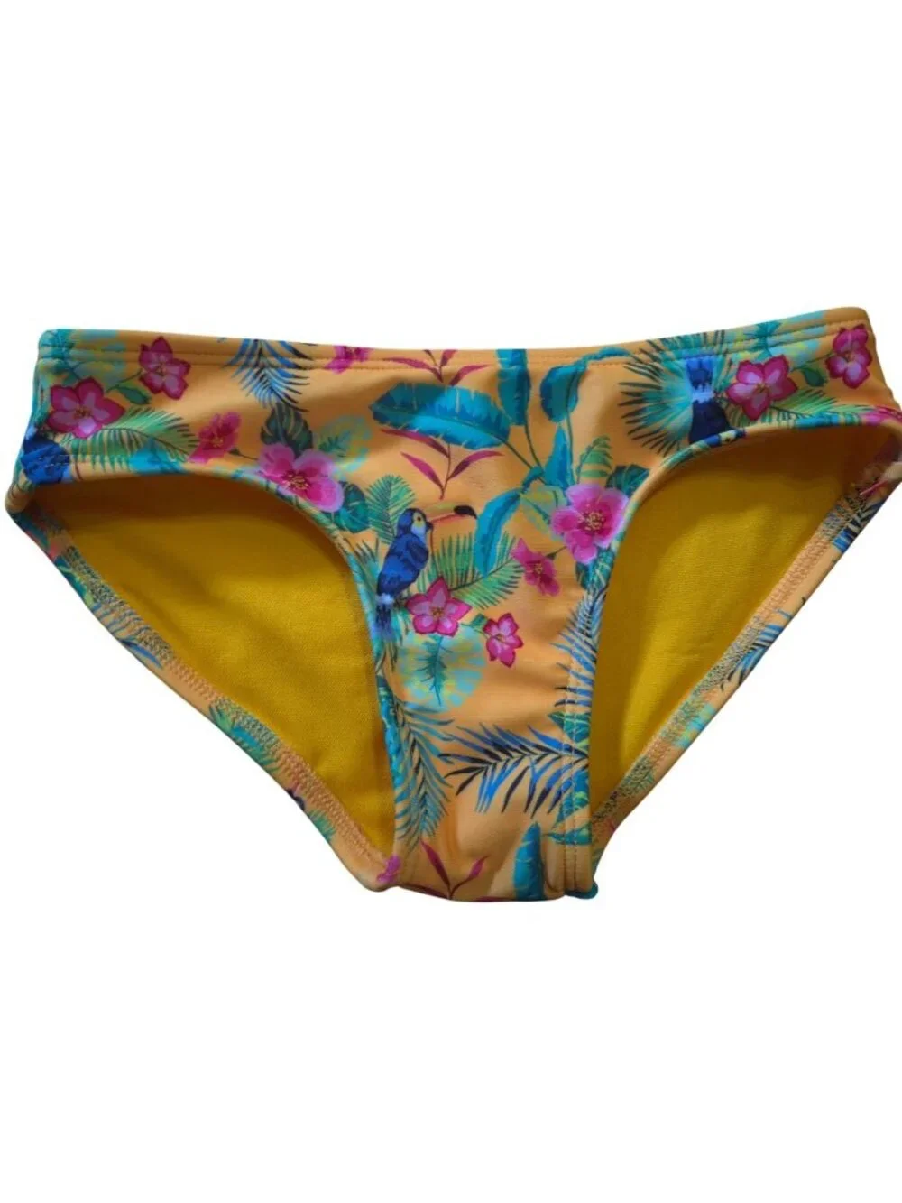 Girls XS 4/5 Floral Ruffle Bikini Set Yellow Tropical Two-Piece Swimsuit NWT.